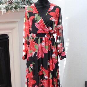 KATE AND LILY LONG SLEEVE LONG LENGTH FLORAL RED SIZE 8 DRESS